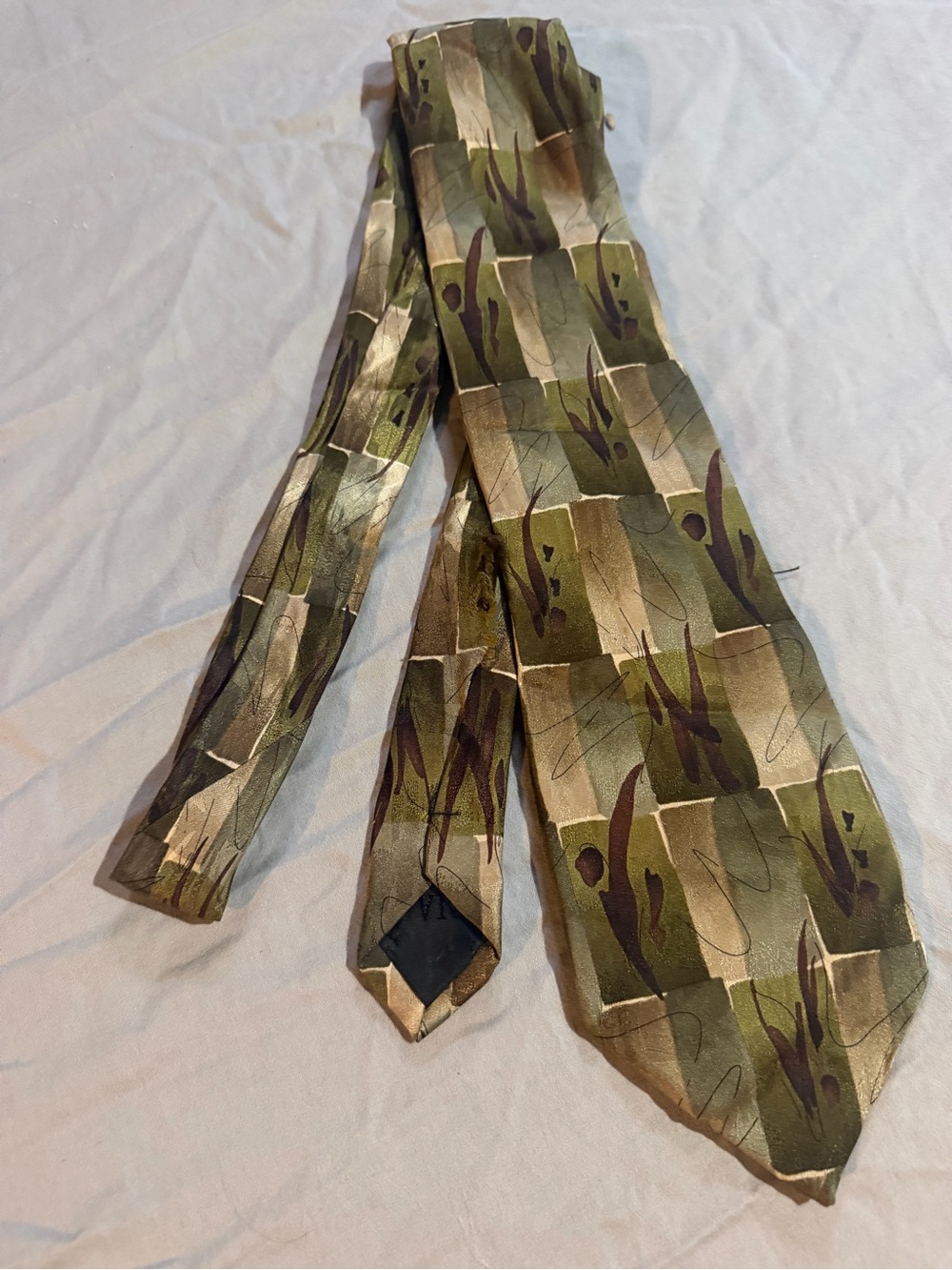 J. Garcia Olive, Tan and Brown Abstract Check Men's Tie